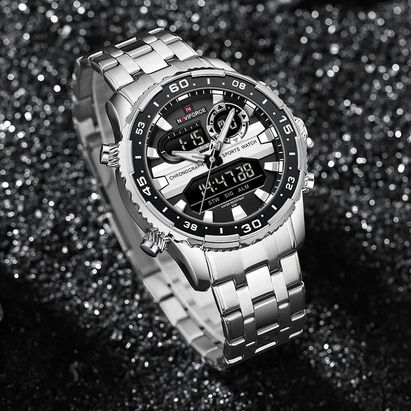 Montres Homme NAVIFORCE Original Tendance Marque LCD Affichage Analogique Numérique Quartz Homme Horloge 30m Étanche Lumineuse Montre-Bracelet Homme