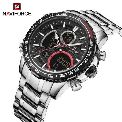 NAVIFORCE Montre Homme Tendance Marque de Luxe Sport Chronographe à Quartz Étanche Militaire en Acier Inoxydable