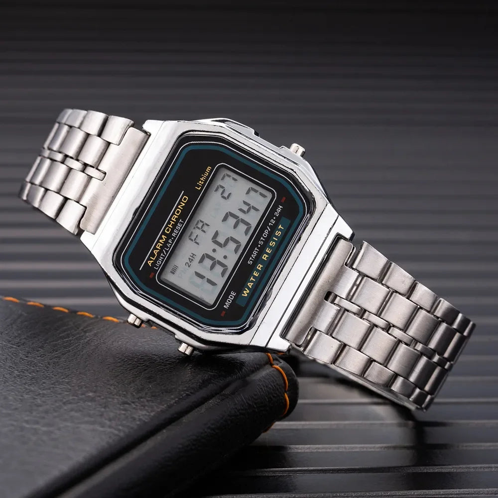 Montre numérique élégante pour femme en or argent acier inoxydable, montres-bracelets électroniques d'affaires pour femmes, horloge masculine Zegarek Damski