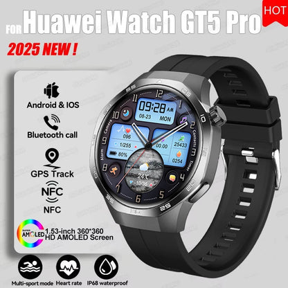 Montre connectée 2026 Watch 5 Pro GPS Suivi Boussole Hommes 360*360 Écran AMOLED NFC Appel BT Étanche Moniteur de Santé Montres Intelligentes Hommes