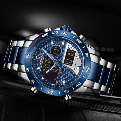 NAVIFORCE Montre-bracelet de luxe pour homme, montres de sport militaires numériques pour homme, bracelet en acier, horloge à quartz, Relogio Masculino