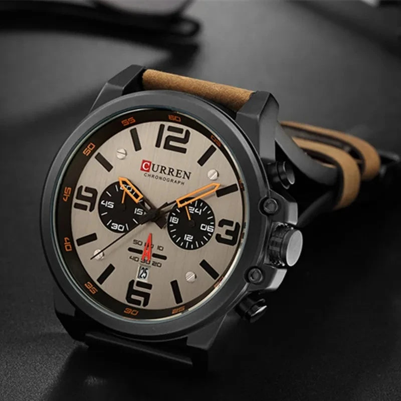 CURREN 8314 Business Leather Strap 6-Hand Calendar Watch