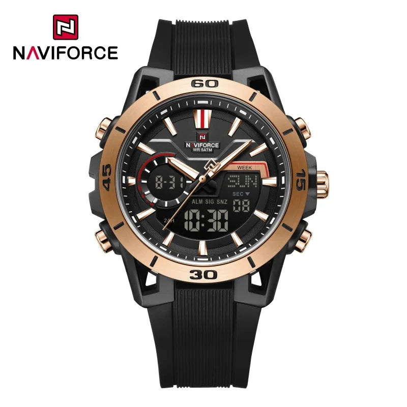 NAVIFORCE Montre Homme Double Affichage Étanche 50M Compte à Rebours Chronographe Réveil Montre-bracelet de Sport Tendance NF7135