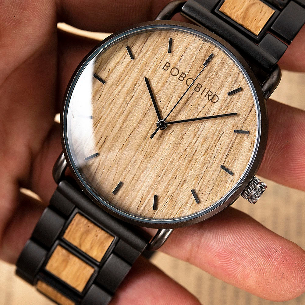 BOBO BIRD Montre Homme Bois de Zèbre Marque de Luxe Montres-bracelets à Quartz pour Homme Horloge Masculine Montres Simples Ultra-minces pour Homme