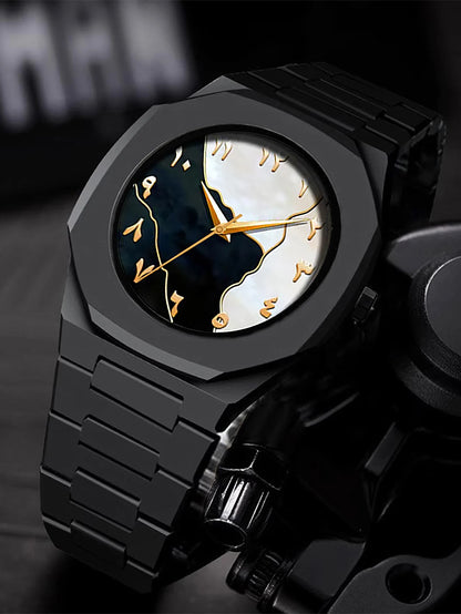 Ensemble Montre à Quartz Homme Bracelet Collier Bague, Bracelet en Plastique, Idéal pour le Quotidien et les Cadeaux de Fête, Boîte Non Incluse