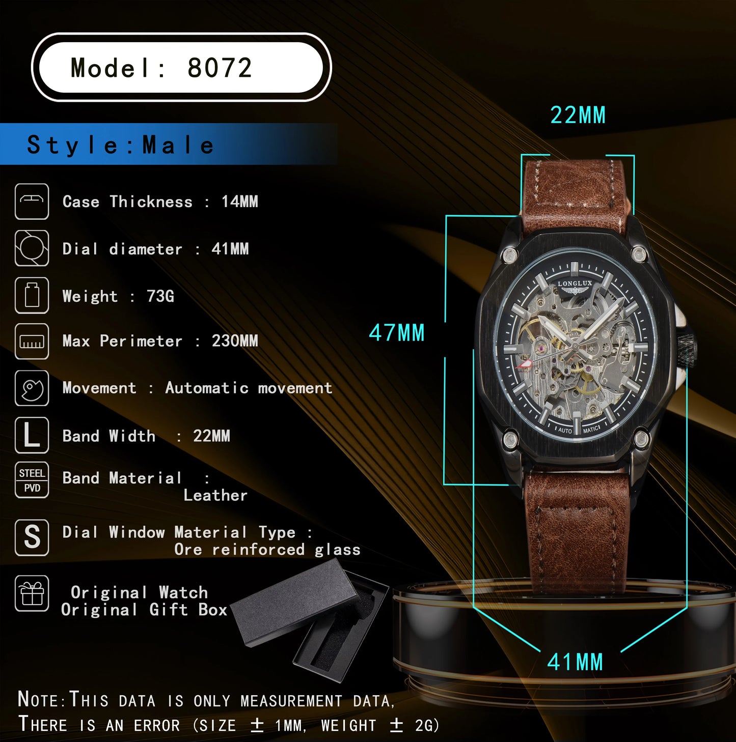 Men automatic watch waterproof sport skeleton mechanical watches outdoors fashion leather mens watch boyfriend gift