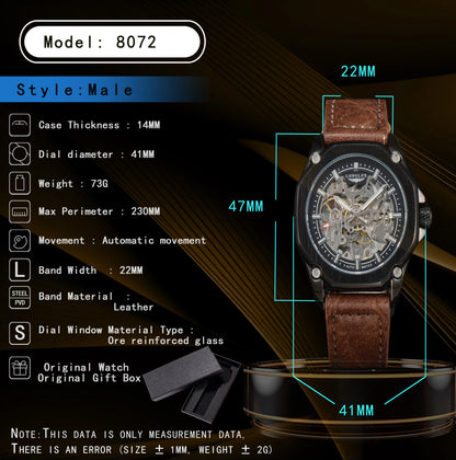 Men automatic watch waterproof sport skeleton mechanical watches outdoors fashion leather mens watch boyfriend gift