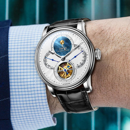 Montre LOBINNI Homme Automatique Or Montres Mécaniques Bracelets de Montre Mode bracelet sportif chronographe Squelette Saphir Marques de Montres