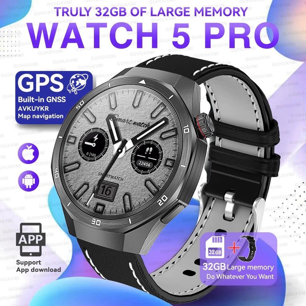 Montre connectée 2026 nouvelle Watch 5 Pro GPS Navigation cartographique 32 Go de mémoire Lecture vidéo et musique Appel NFC Alliage de titane Étanche pour homme