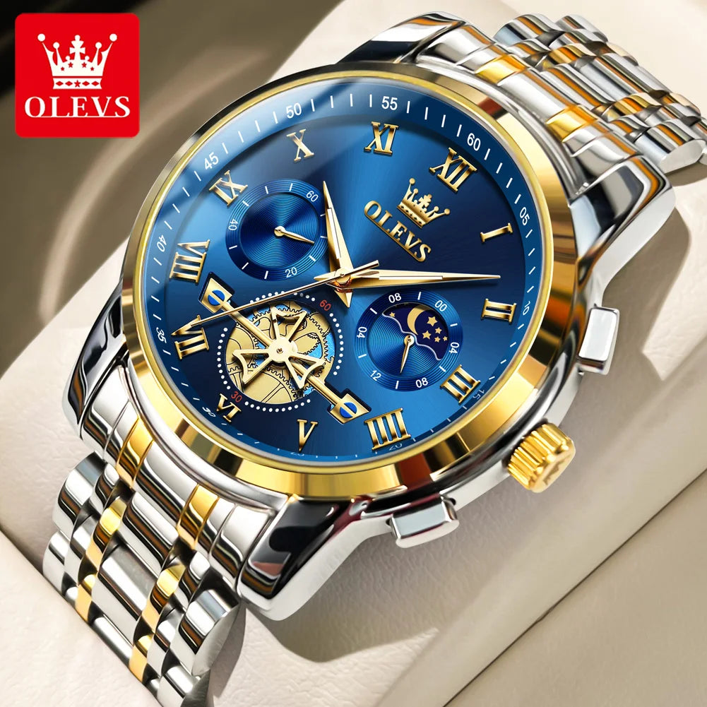 OLEVS 2859 Montre de luxe étanche en acier inoxydable à quartz pour hommes Chronographe Lumineuse Montres-bracelets pour hommes Relojes Para Hombre