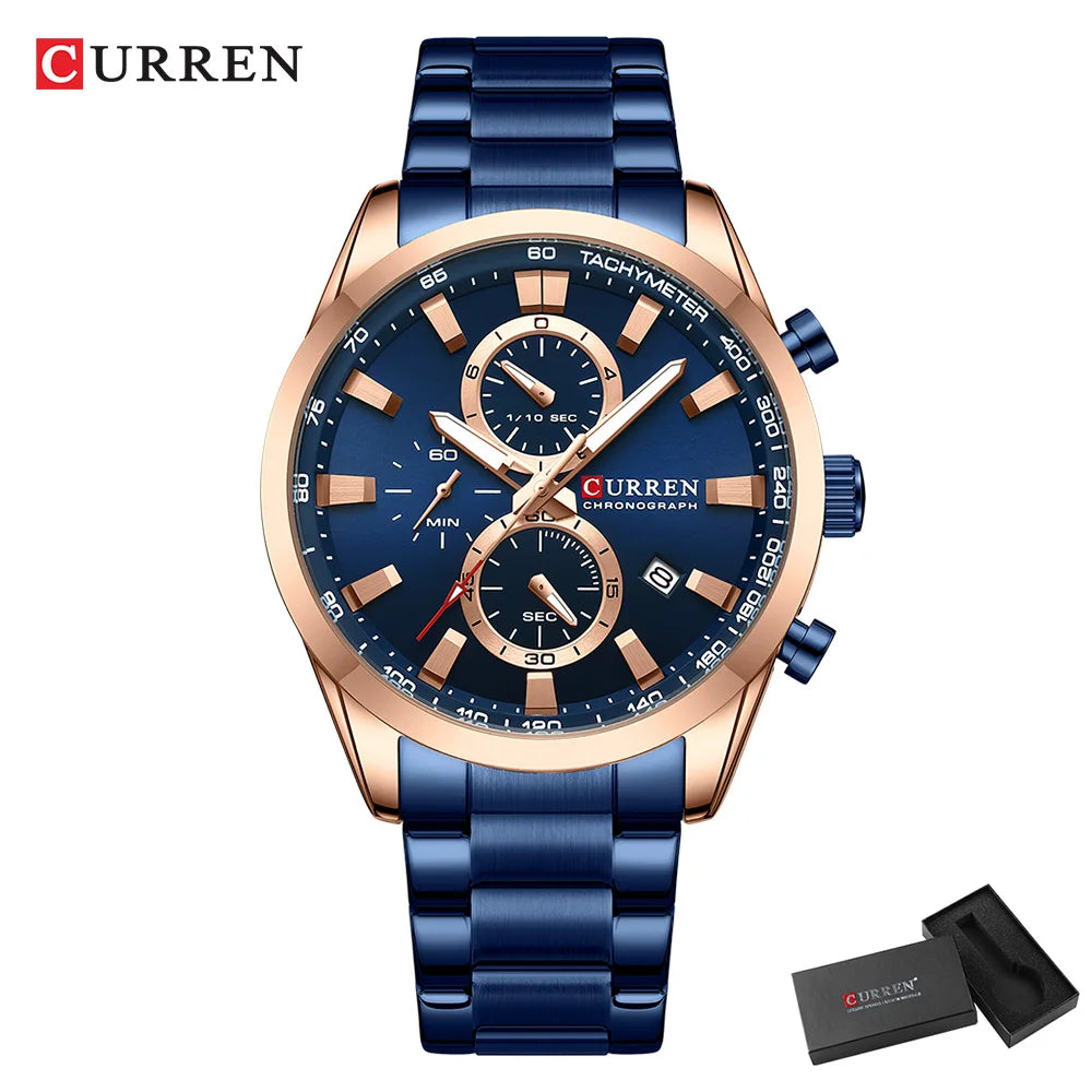 CURREN Montre Sport Chrono à Quartz pour Homme - Bracelet en Acier Inoxydable et Cadran Multifonction