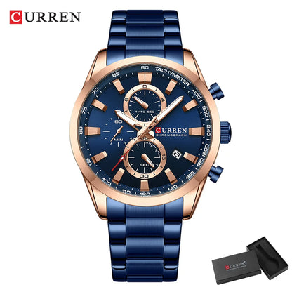 CURREN Montre Sport Chrono à Quartz pour Homme - Bracelet en Acier Inoxydable et Cadran Multifonction