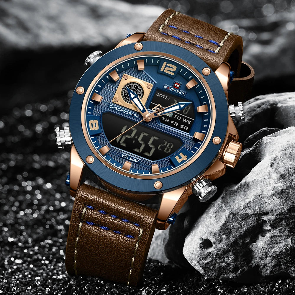 NAVIFORCE Double Display Leather Band Watch