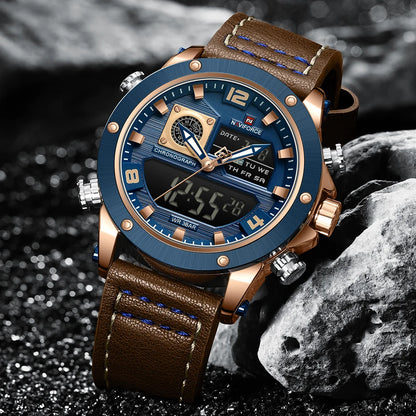 NAVIFORCE Double Display Leather Band Watch