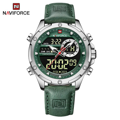 NAVIFORCE – Montres de mode pour homme, bracelet en cuir véritable, décontracté, militaire, étanche, chronographe numérique, mouvement à quartz, alarme