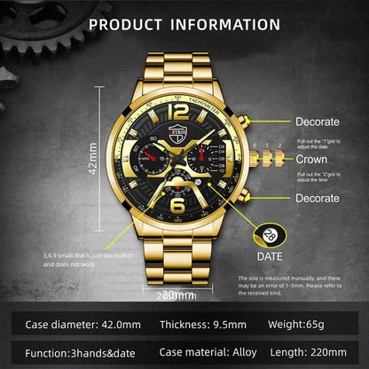 Ensemble 5 pièces DEYROS Montres tendance pour hommes avec calendrier Montres-bracelets à quartz en acier inoxydable pour hommes d'affaires Montre décontractée avec collier et bracelet