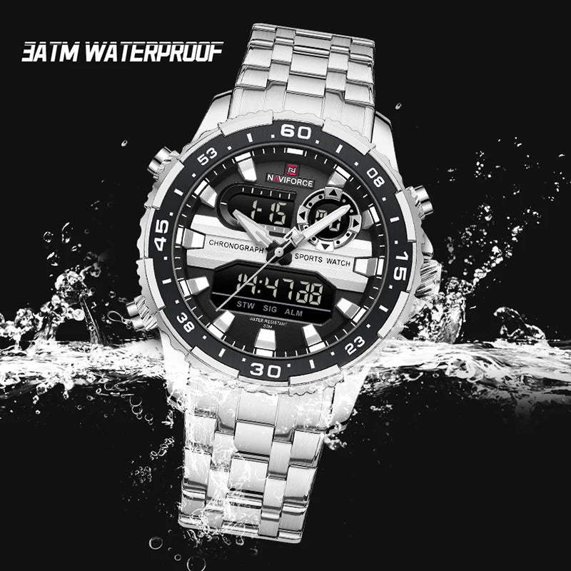 Montres Homme NAVIFORCE Original Tendance Marque LCD Affichage Analogique Numérique Quartz Homme Horloge 30m Étanche Lumineuse Montre-Bracelet Homme