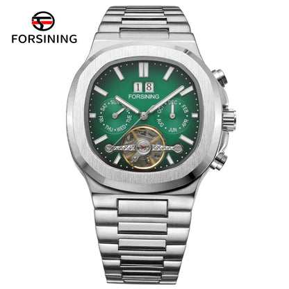 Forsining 481 Montre Militaire Homme Tourbillon Aiguilles Date Jour Montres Mécaniques Automatiques Acier Inoxydable Horloge Relogio Masculino