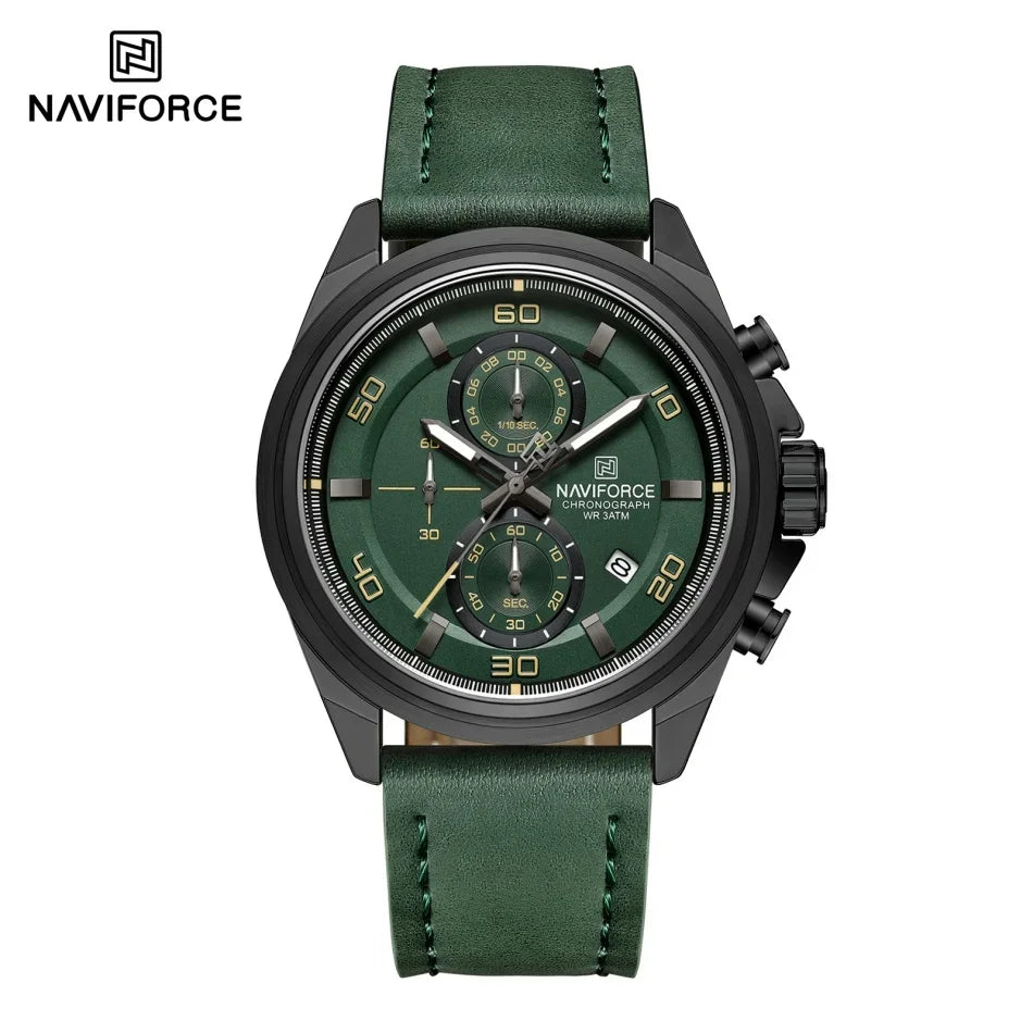 NAVIFORCE Montres Hommes Multifonctions Étanche Montre Quartz Lumineuse de Nuit Montre Bracelet en Cuir Business pour Hommes