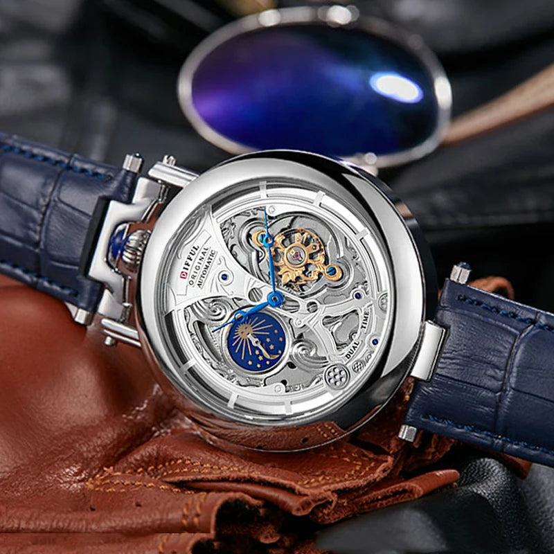 Nouvelles montres mécaniques automatiques creuses à la mode pour hommes, montres-bracelets squelettes à tourbillon en cuir décontractées, Relogio Masculino