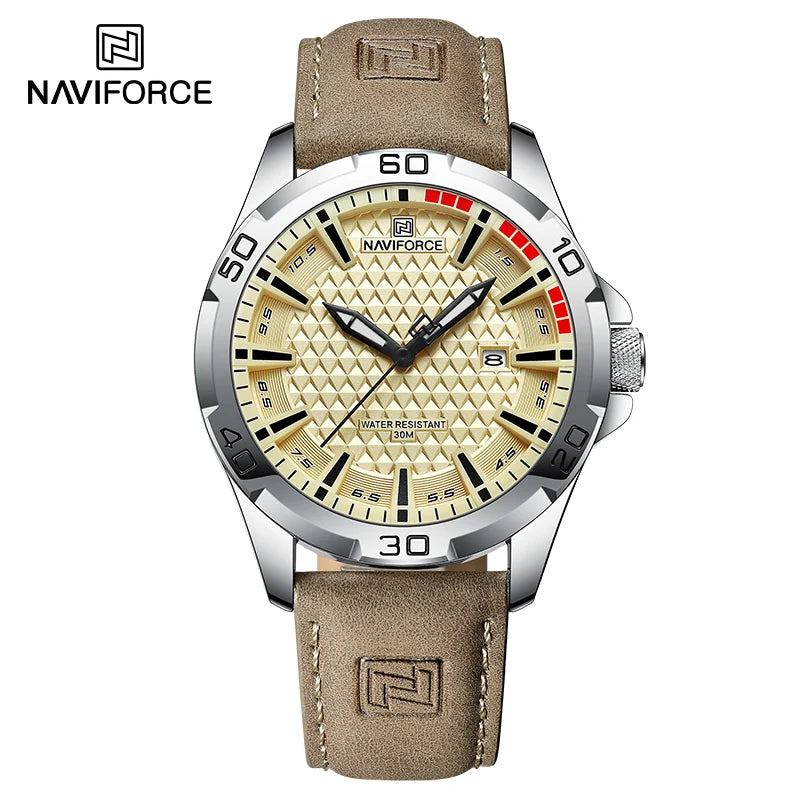 Montre-bracelet à quartz décontractée NAVIFORCE pour homme, style militaire, avec calendrier, étanche, en cuir, pour homme d'affaires, Relogio Masculino
