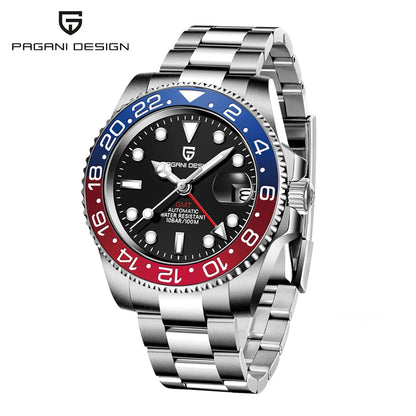 Montre-bracelet automatique PAGANI DESIGN 40 mm GMT Acier inoxydable Étanche Hommes Montre de marque supérieure Montres mécaniques de sport Hommes PD-1662