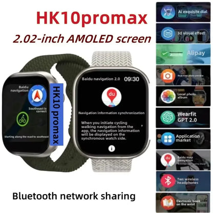 HK10 Pro Max AMOLED smartwatch 1GB ROM NFC Bluetooth 46mm local music recording men's and women's smartwatches Sersies