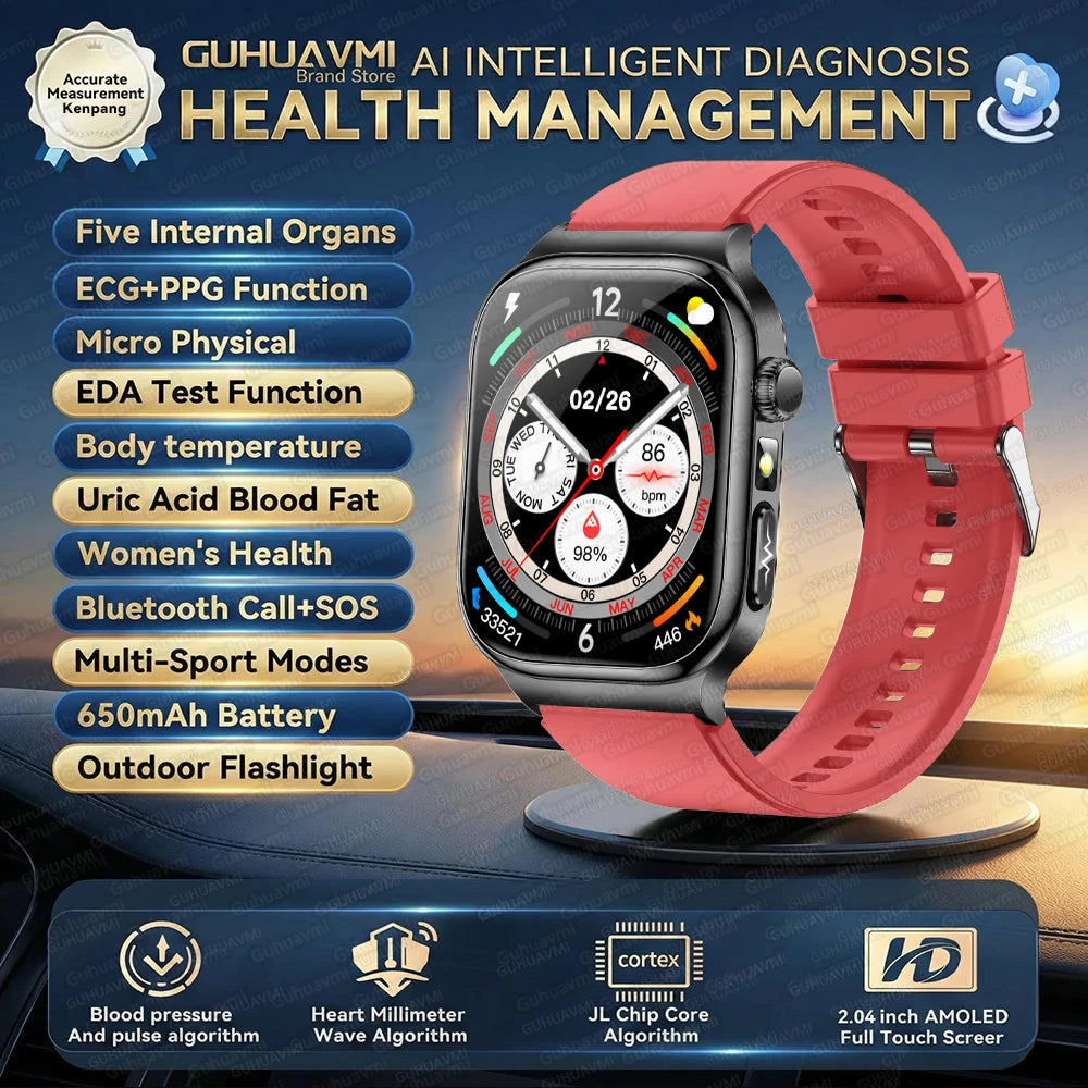 2026 Nouvelle Montre Connectée de Diagnostic Précis Graisse Corporelle ECG Oxygène Sanguin TA Santé Sport Écran AMOLED HD Appel Montres Intelligentes homme femme