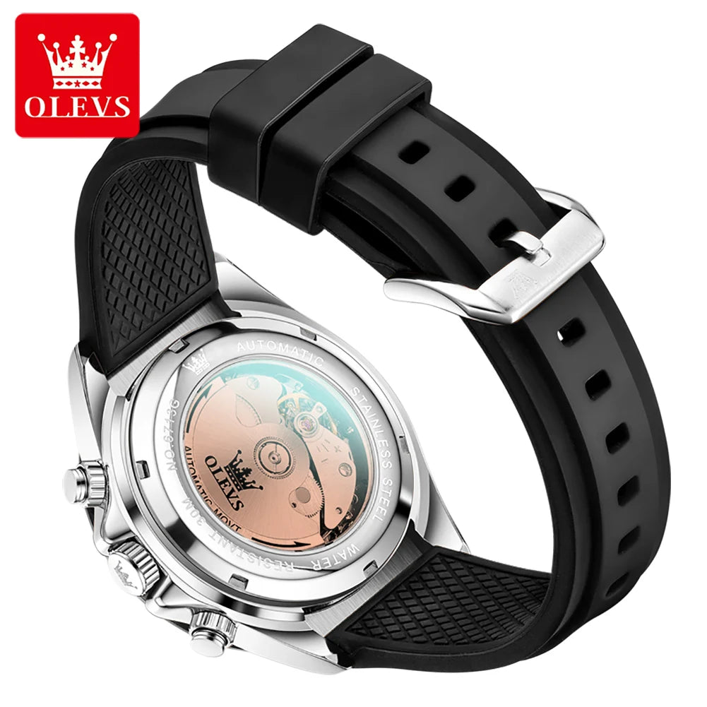OLEVS 6713 Business Men's Watches Moon Phase Luminous Calendar Skeleton Automatic Mechanical Wristwatch for Man
