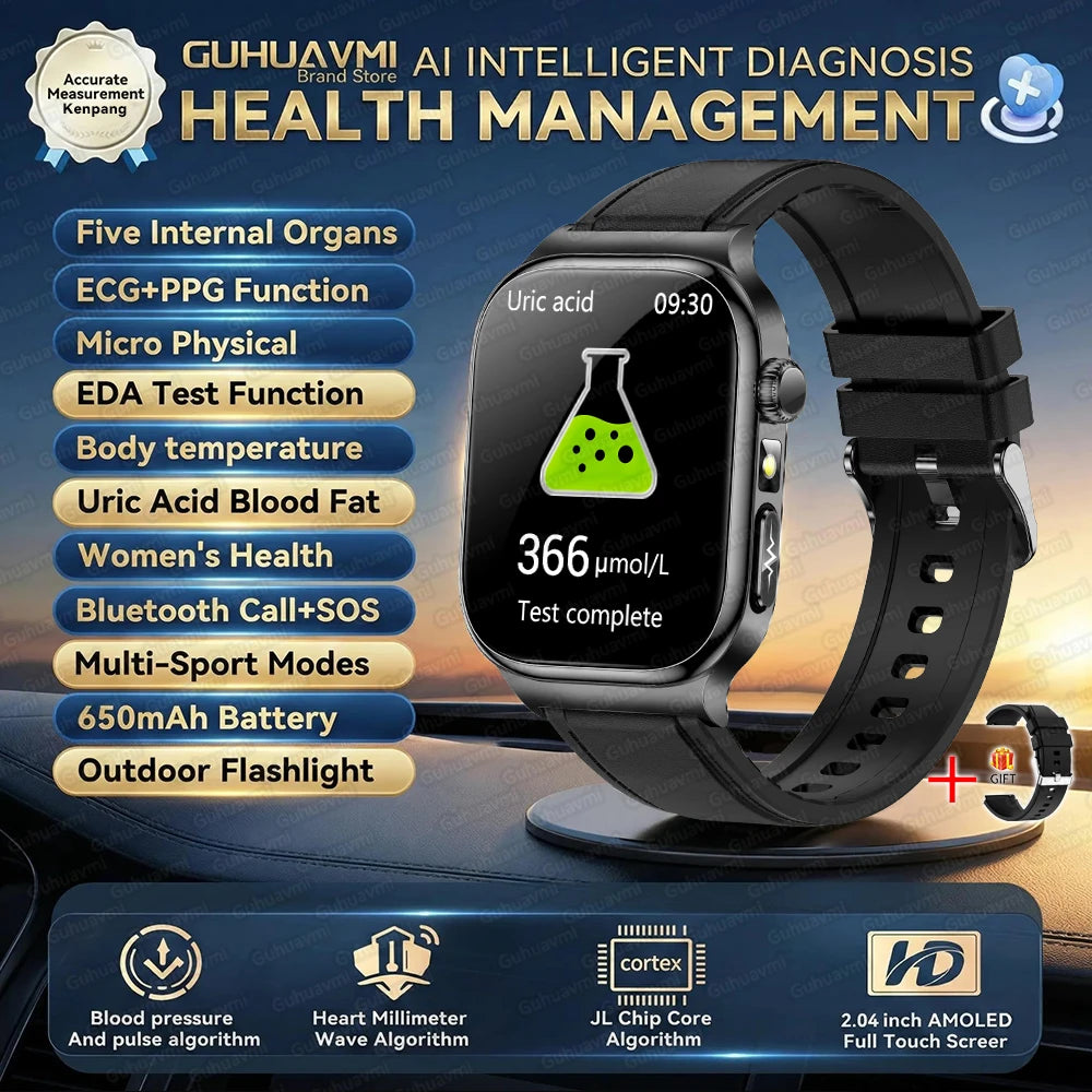 2026 Nouvelle Montre Connectée de Diagnostic Précis Graisse Corporelle ECG Oxygène Sanguin TA Santé Sport Écran AMOLED HD Appel Montres Intelligentes homme femme