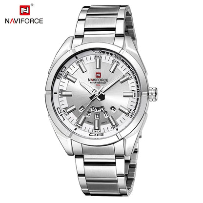 Montre NAVIFORCE classique décontractée pour homme, en acier inoxydable, sport, étanche, affichage de la date, horloge à quartz, Relogio Masculino