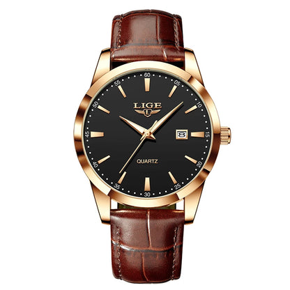 Montre LIGE Bracelet en cuir Mode Montres Homme Quartz Militaire Montres-bracelets