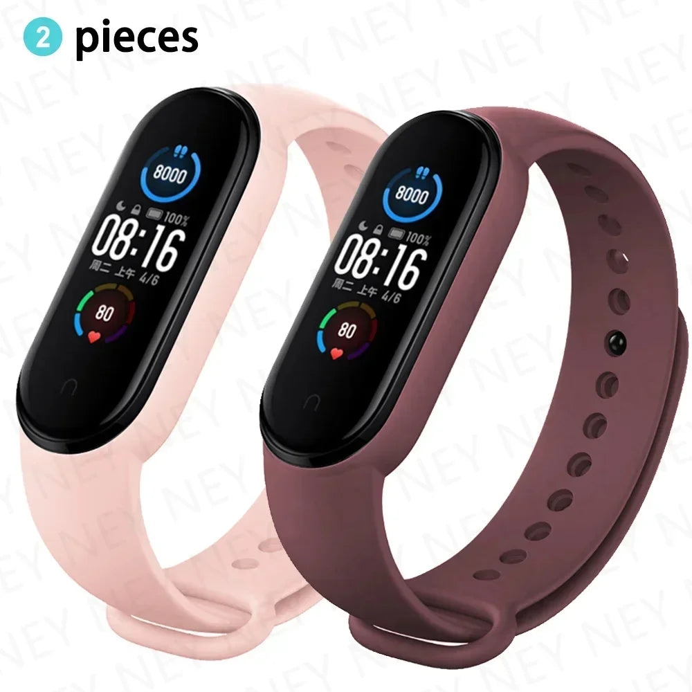 2PCS Watch Strap For Xiaomi Mi Band 7 6 5 4 3 Wristband Silicone Bracelet Wrist Straps MiBand 3/4 band6 Smartwatch Accessories