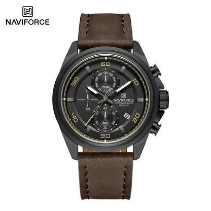 Montres NAVIFORCE pour hommes, bracelet en cuir véritable, chronographe à quartz, affichage de la date, montre-bracelet de sport étanche, cadeau masculin