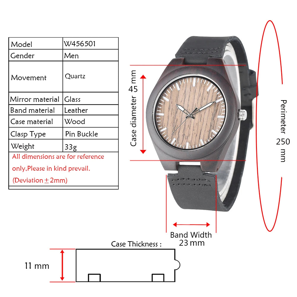 Montre-bracelet Bob Bird Watch à quartz en cuir véritable noir