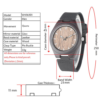 Montre-bracelet Bob Bird Watch à quartz en cuir véritable noir