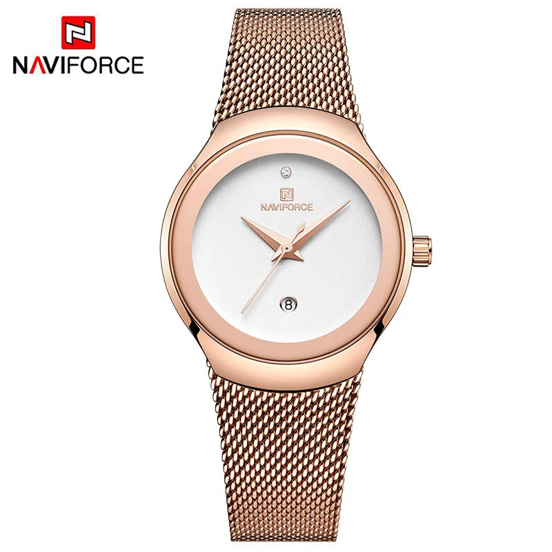 NAVIFORCE NF5004 Green Mesh Steel Date Analog Watch