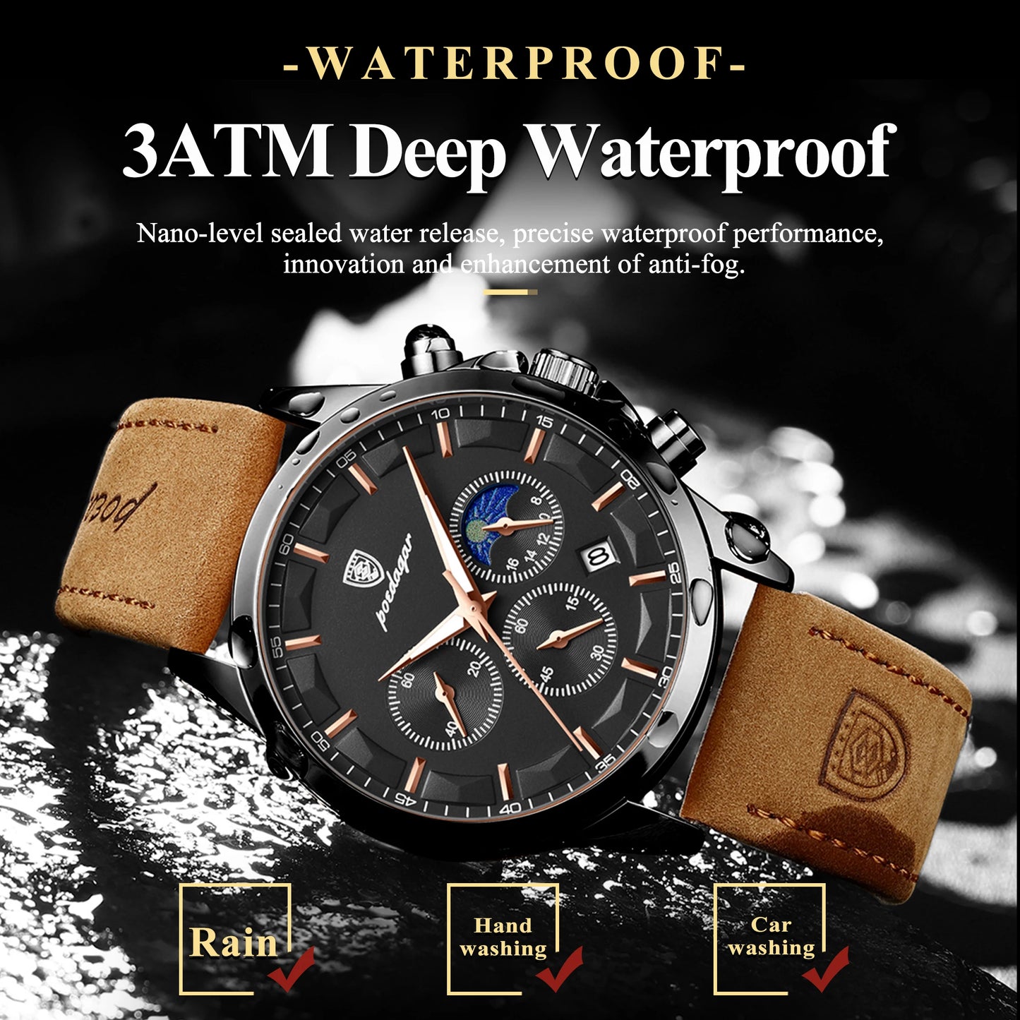 POEDAGAR Original Military Chronograph Date Watch