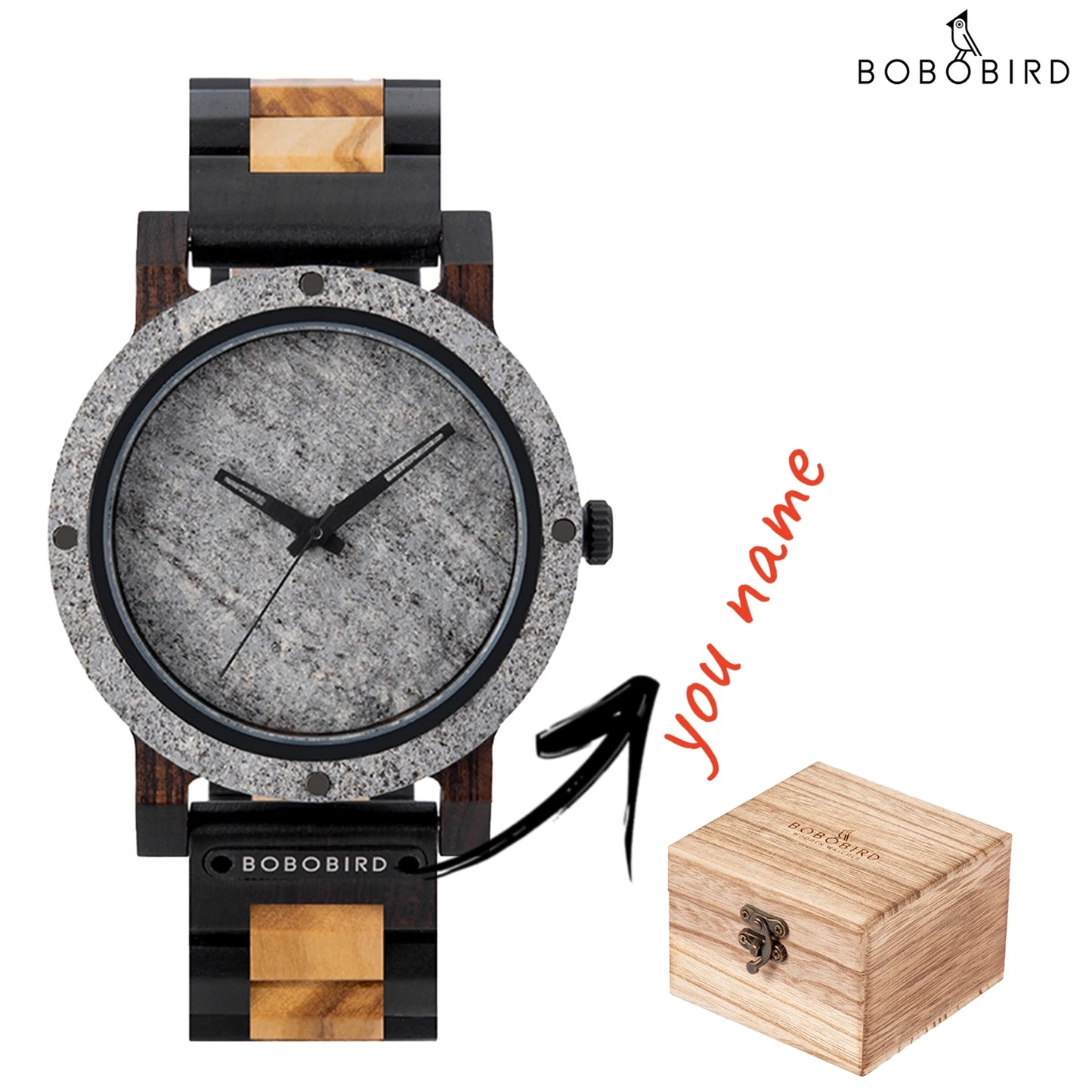 Montre en pierre BOBO BIRD pour hommes Relogio Masculino 2022 Nouvelle montre-bracelet en bois pour hommes Cadeau de Noël personnalisé Dropshipping