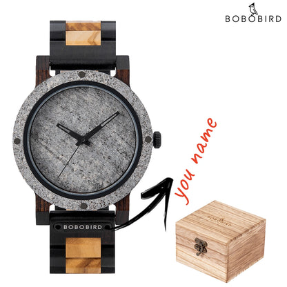 Montre en pierre BOBO BIRD pour hommes Relogio Masculino 2022 Nouvelle montre-bracelet en bois pour hommes Cadeau de Noël personnalisé Dropshipping
