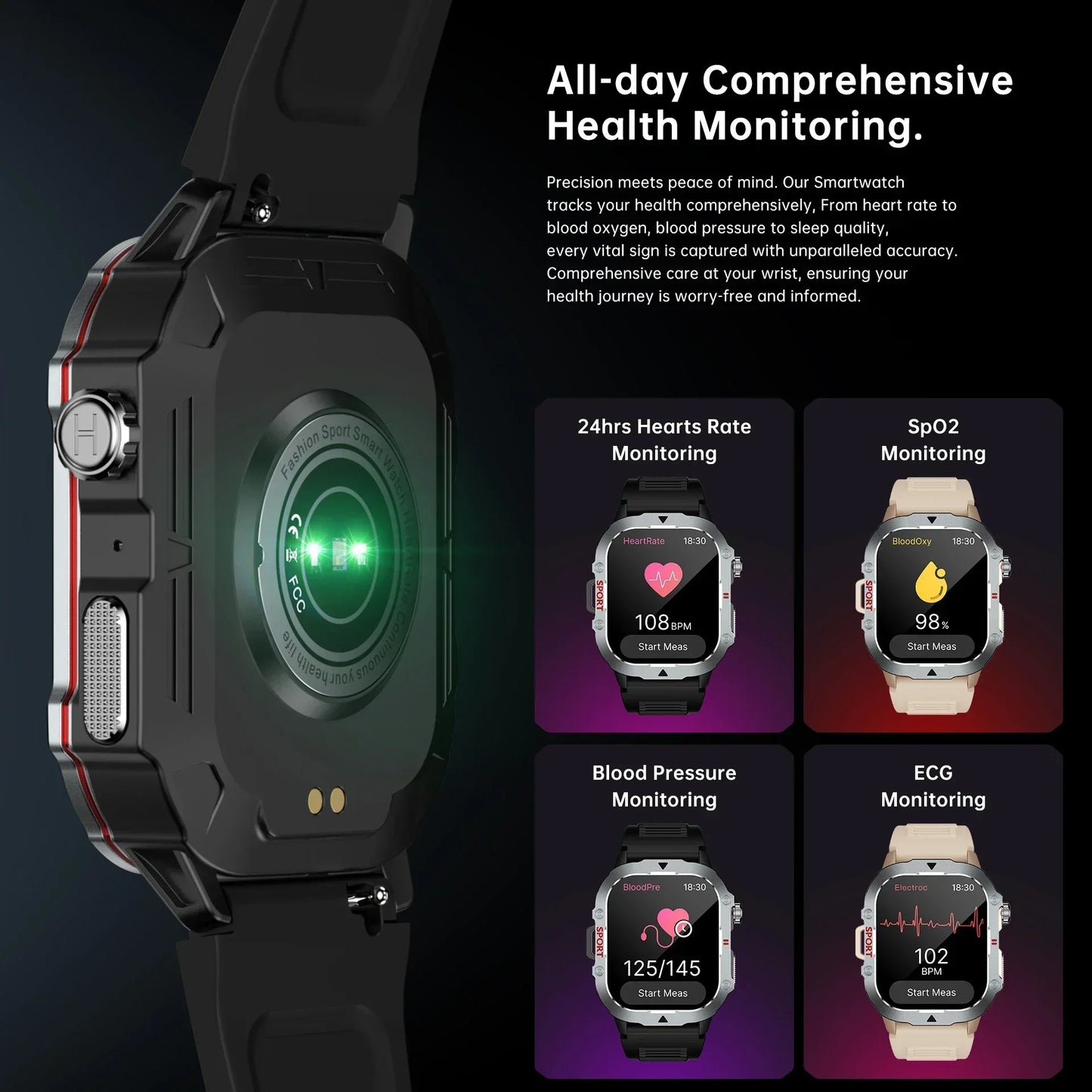 Montre connectée militaire 2026 Hommes Étanche Sports de plein air Suivi d'activité Moniteur de santé 2,19" Appel BT Smartwatch