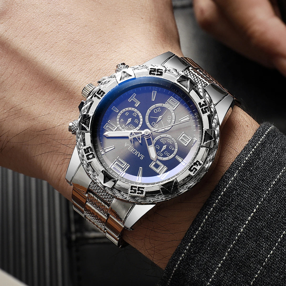 Lot de 2 montres d'affaires pour hommes, à la mode, avec cadran arabe et bracelet en acier, ensemble de montres à quartz pour hommes (sans boîte)
