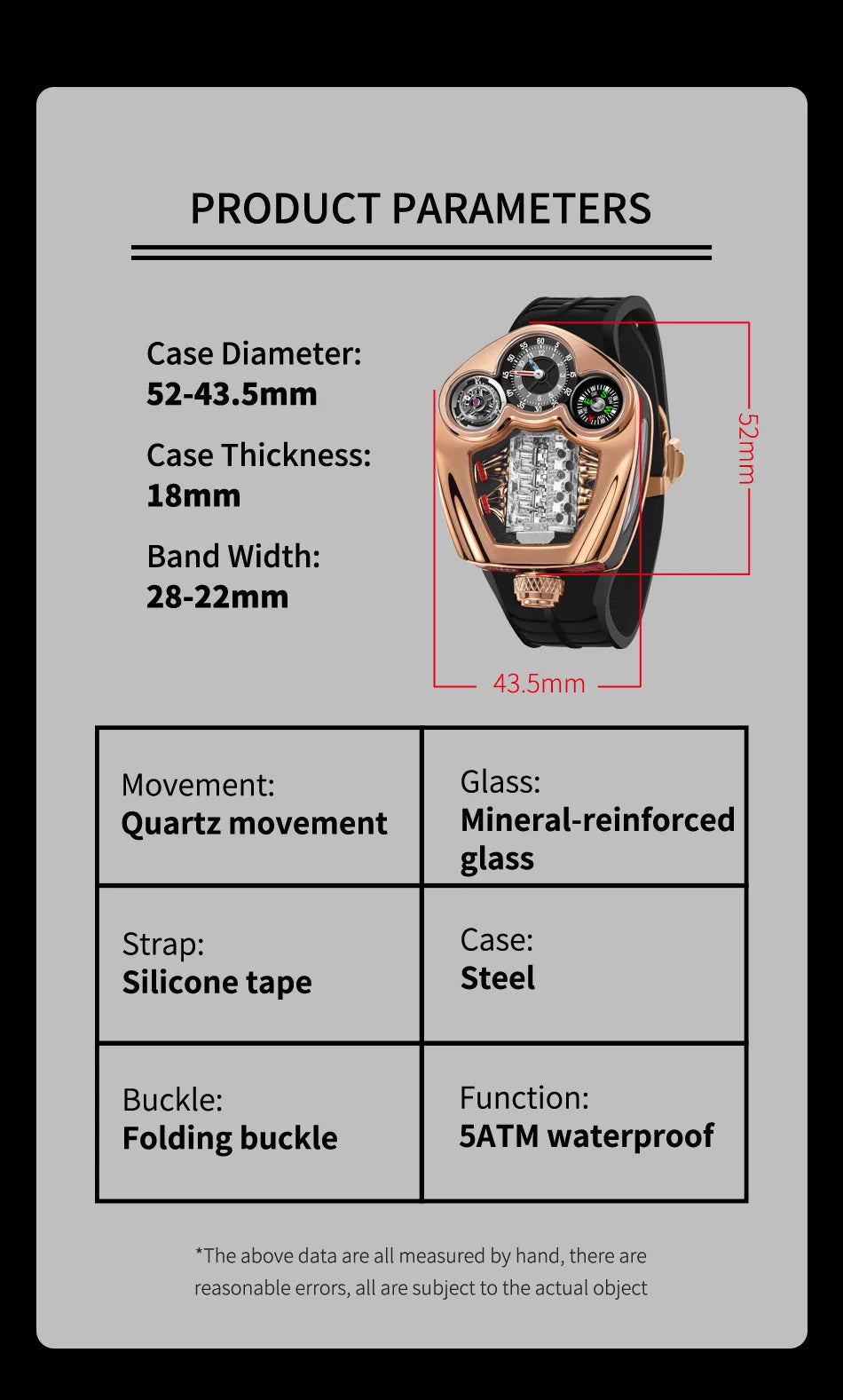 PINDU Engine Series Stainless Steel Compass Watch + Box