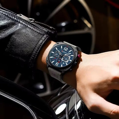 CURREN 8398 Six-Hand Calendar Leather Strap Watch