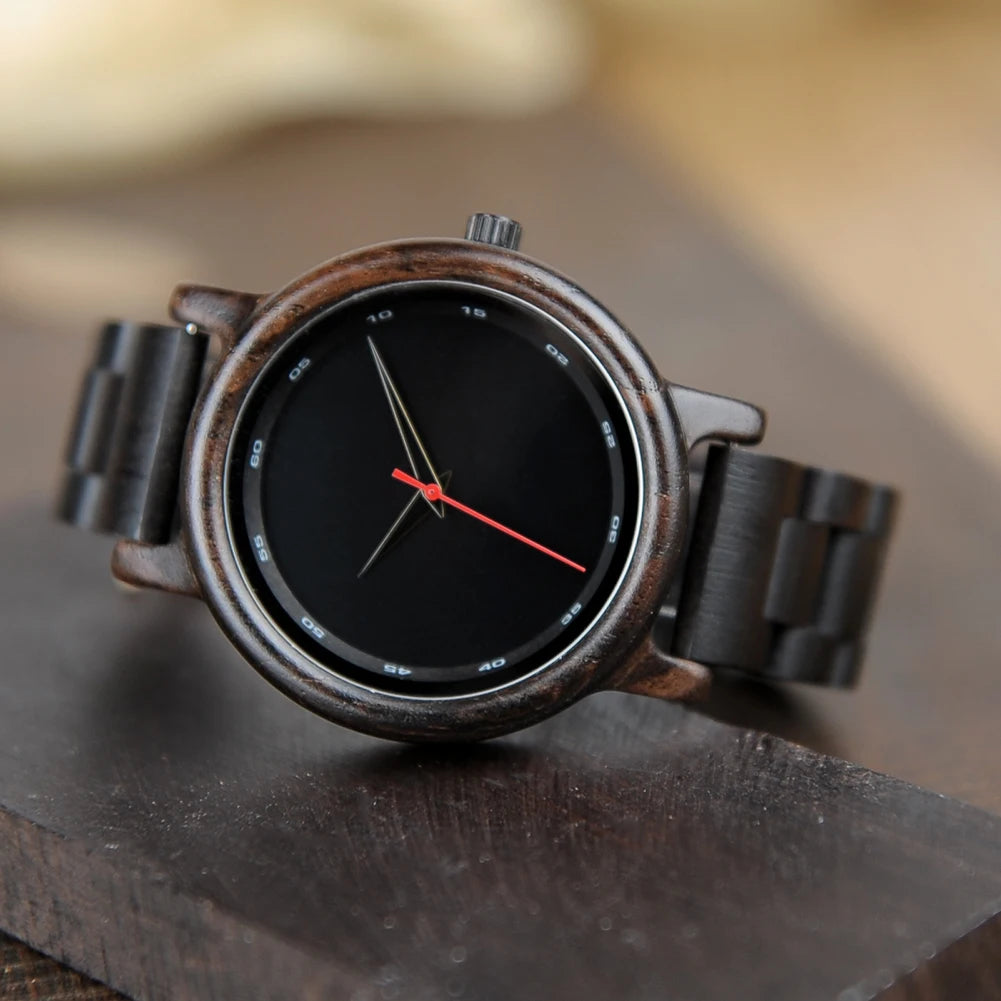 BOBO BIRD Montre en Bois Hommes Femmes Ébène Minimaliste Montre-Bracelet Mouvement Japonais Quartz Relogio Masculino Montres Personnalisées