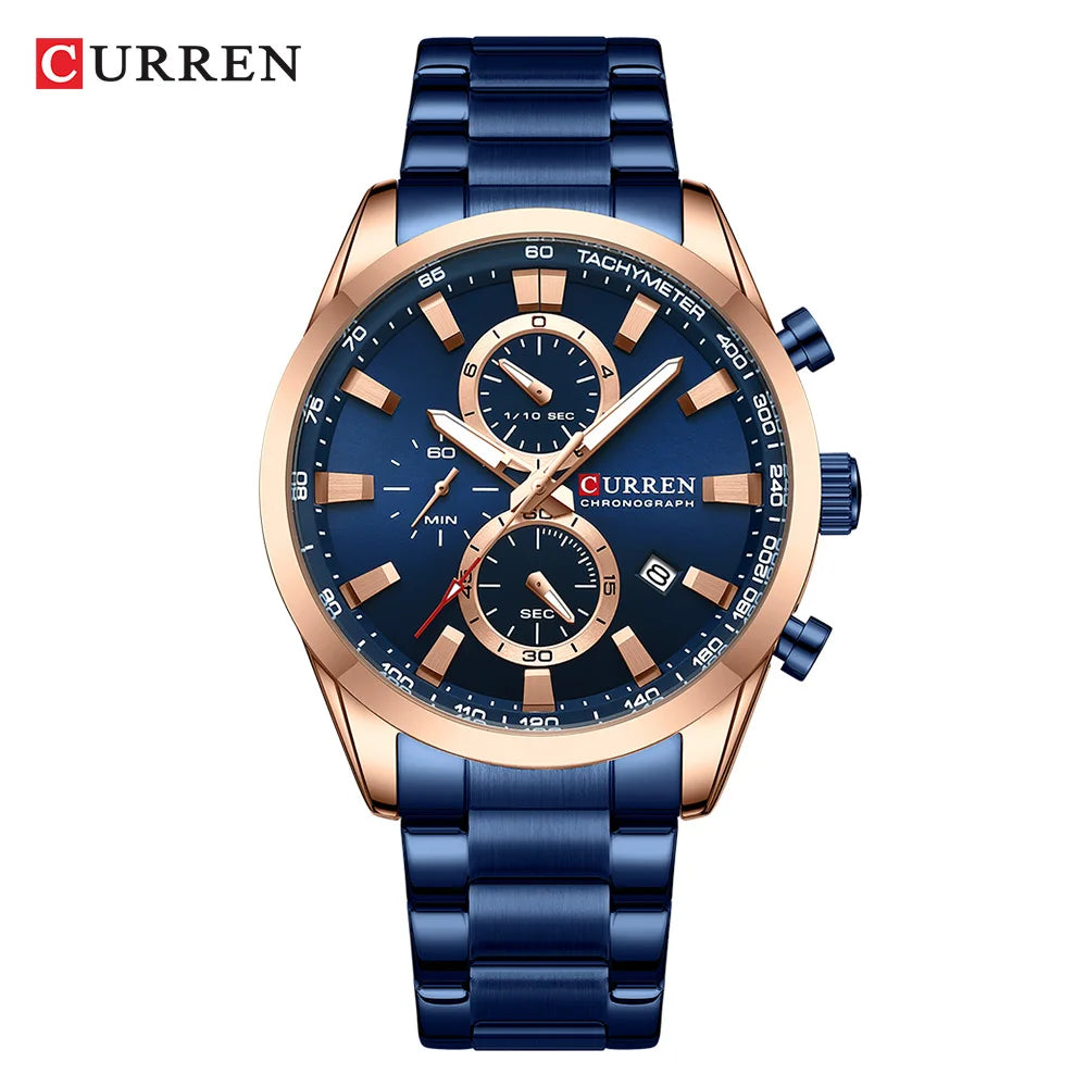 CURREN Montre Sport Chrono à Quartz pour Homme - Bracelet en Acier Inoxydable et Cadran Multifonction