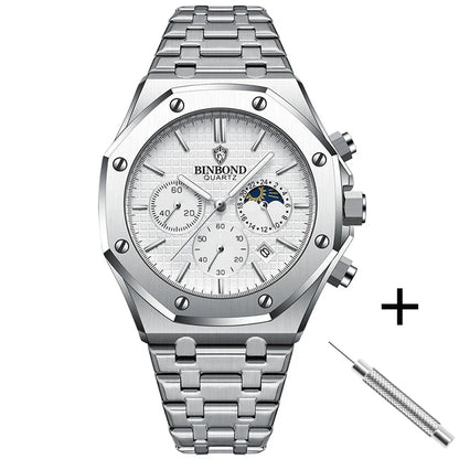 BINBOND 0161 Luminous Chronograph Stainless Steel Watch