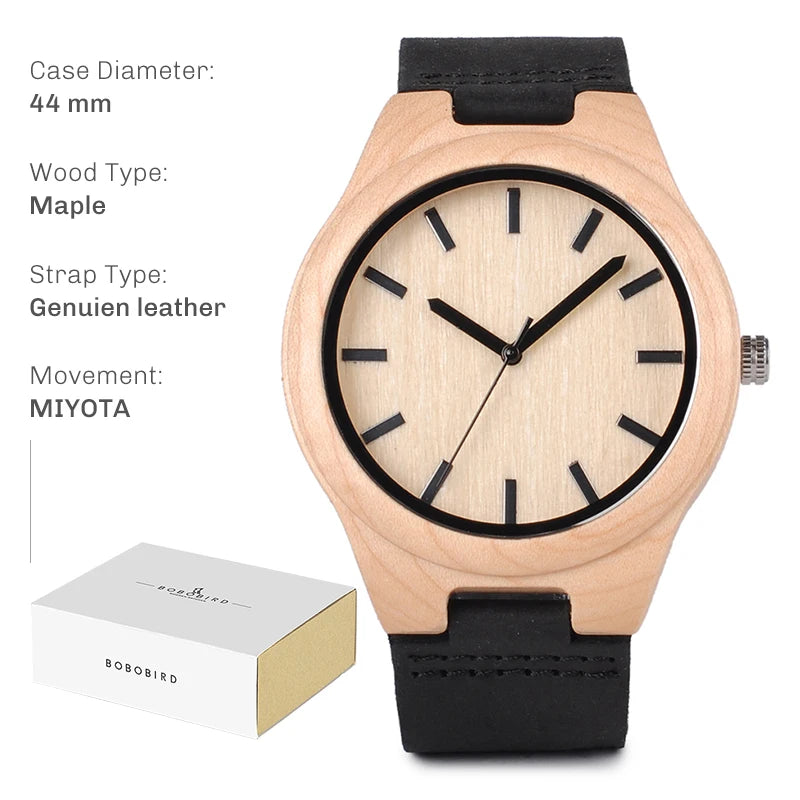 BOBO BIRD Montre en Bois pour Homme Montres en Bois Naturel Faits à la Main Légères à Quartz Offre Limitée Personnalisable
