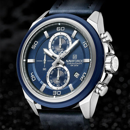 Montres NAVIFORCE pour hommes, bracelet en cuir véritable, chronographe à quartz, affichage de la date, montre-bracelet de sport étanche, cadeau masculin
