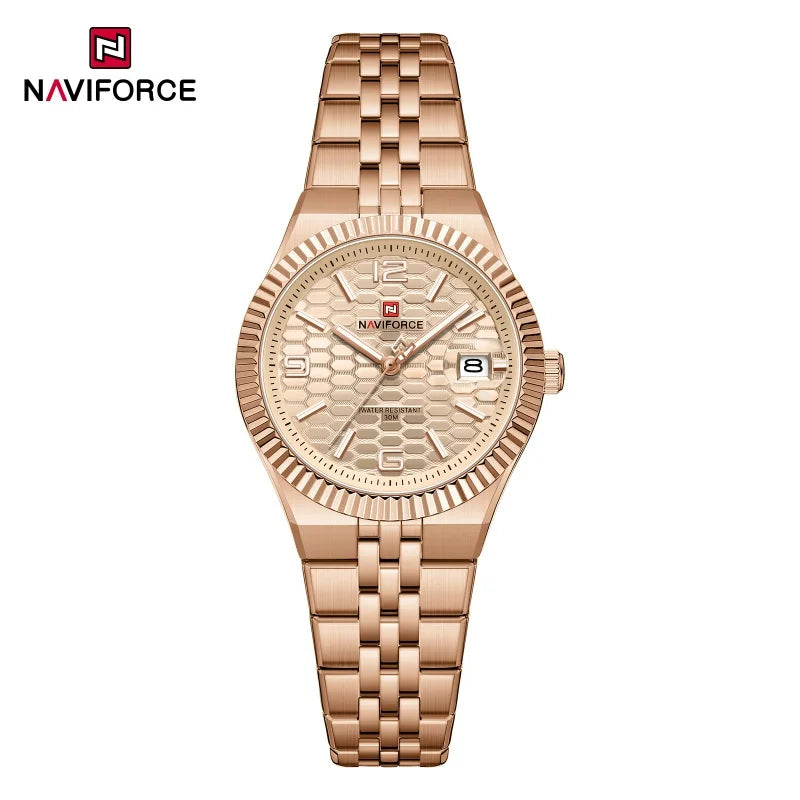 NAVIFORCE Montre de sport pour femmes, haute qualité, étanche, en acier inoxydable, horloge romantique, montre-bracelet à quartz pour dames, Reloj Mujer